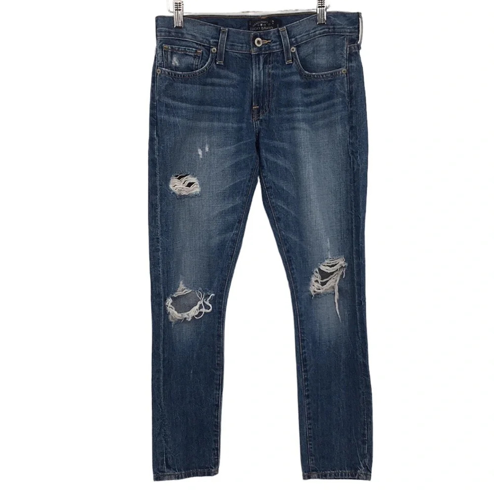 Lucky Brand Women's Straight Leg Distressed Dark Blue Jeans